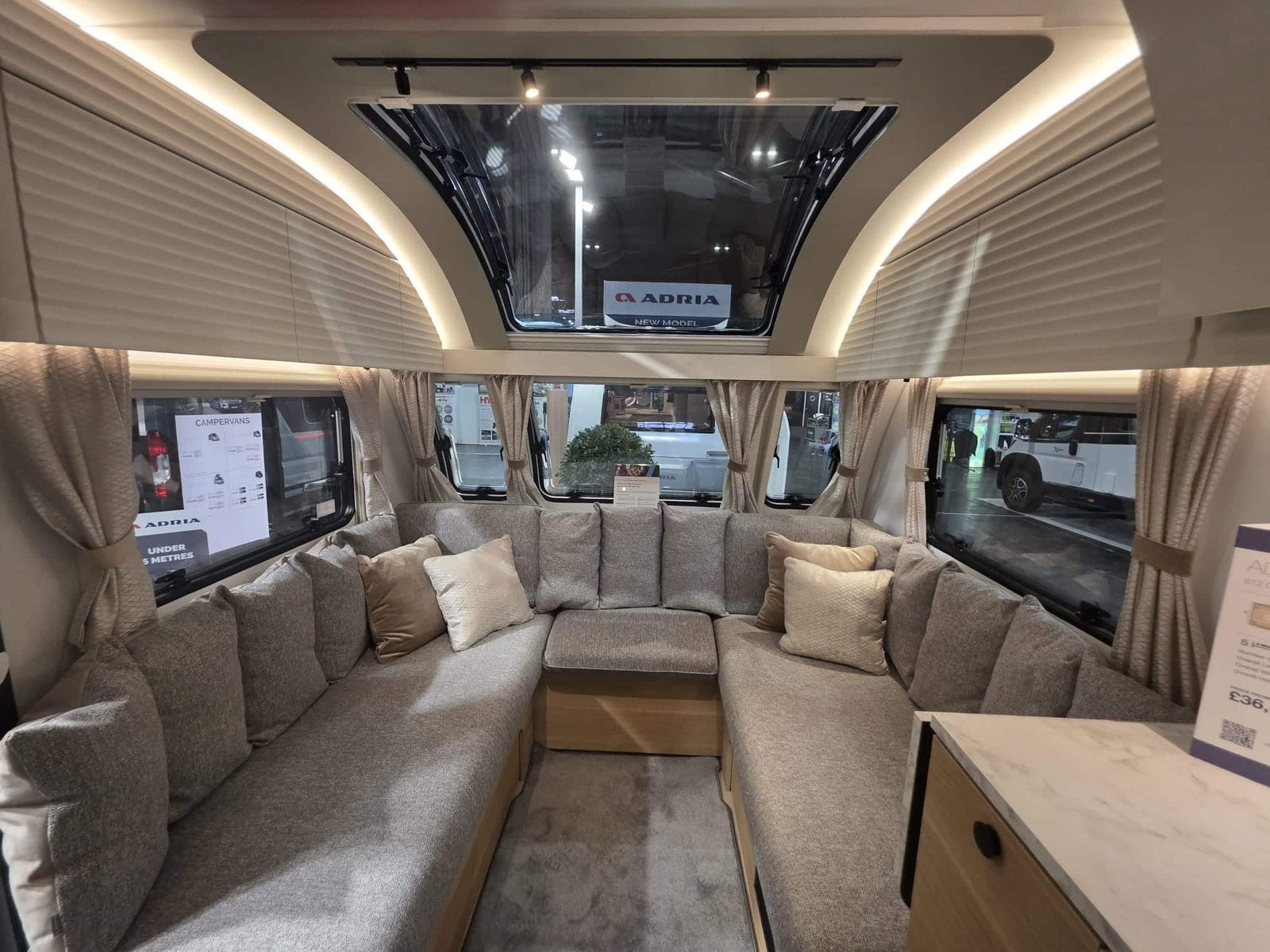 A bright modern caravan interior ready for customers to explore